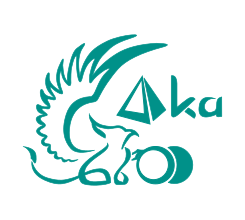 AkaGo Logo: Ein Greif bildet mit seinem Flügel ein G, und hält einen Go-Stein, der ein O darstellt